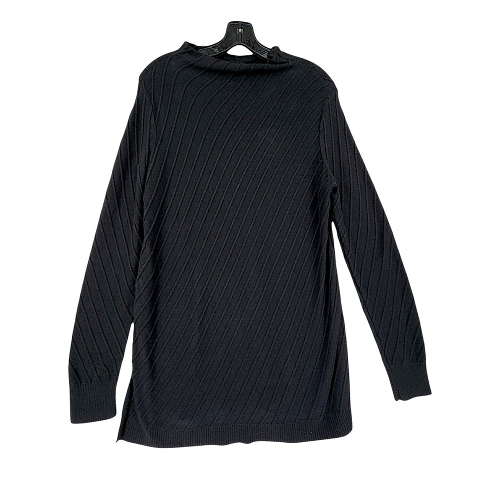 Vince Camuto Mock Neck Sweater M Womens Black Diagonal Ribbed Tunic Long‎ Sleeve